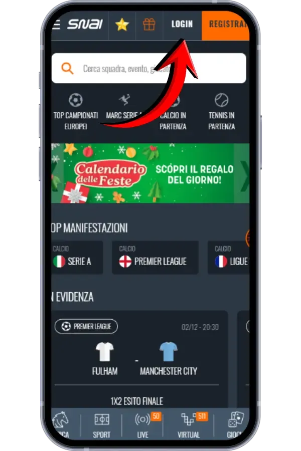 La pagina principale del sito con i pulsanti di accesso e BigCasino registrazione